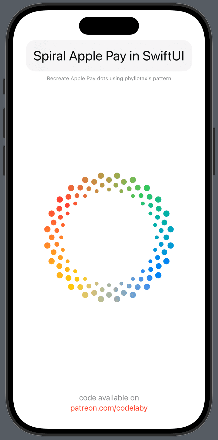 Make spiral dots Apple pay (phyllotaxis)