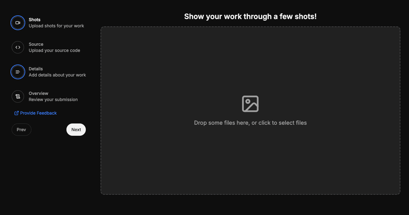 Screenshot for initial new work page